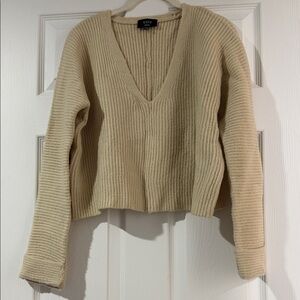 Vici Beige V-Neck Ribbed Sweater